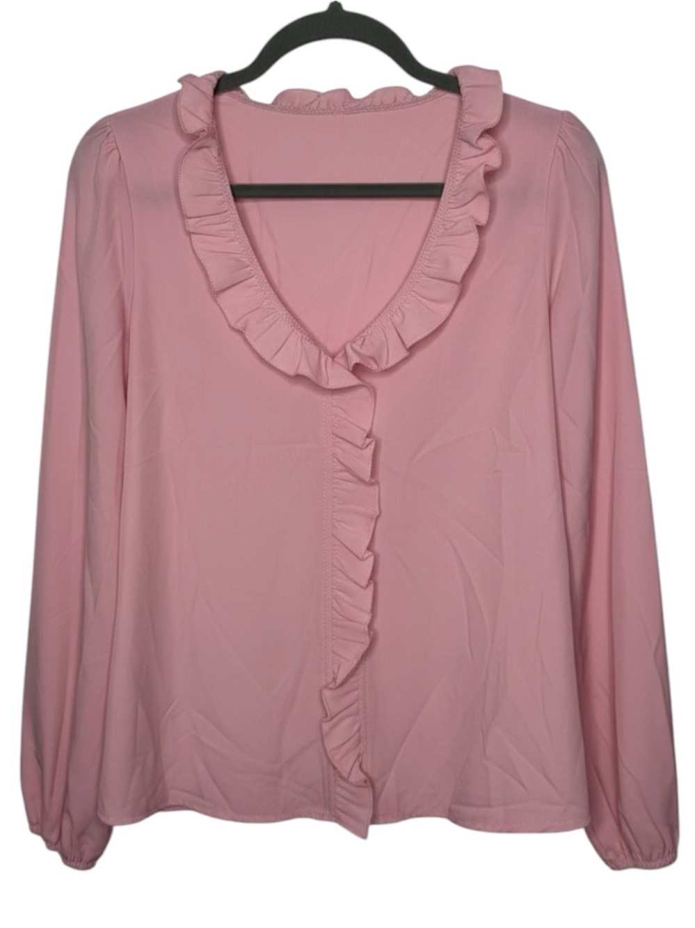 Pink Ruffle Neckline with Vertical Ruffle in Front Women's Top Size Small | EUC